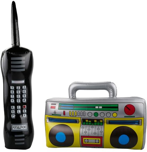 Tabanzhe 2 Stück Aufblasbares Rockstar Spielzeug Set - Aufblasbare 3D Boombox und Jumbo Aufblasbare Handy Requisiten für Klassische, Retro 80er und 90er Jahre Partys, Kostümzubehör und Party