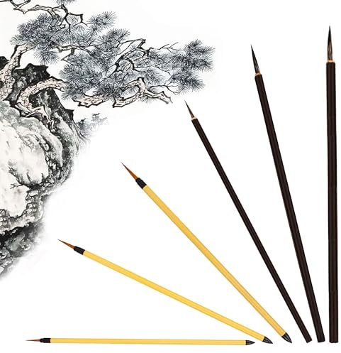 XCSJ 6 Pcs Chinesische Kalligraphie Pinsel - Kleiner Malpinsel Zum Färben Und Detailmalereien - Professionelle Schreibpraxis (A)