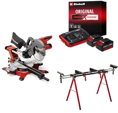 Einhell Akku-Zug-Kapp-Gehrungssäge TE-SM 36/10 L Li Power X-Change (36 V, 254 mm Sägeblatt, 3800 min^-1, Schnittlinien-Laser, inkl. PXC-Starter-Kit, inkl. Untergestell)