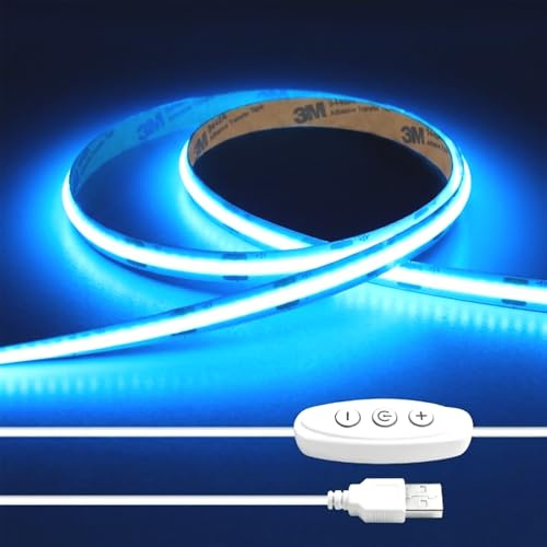 iNextStation 2M LED Streifen Blau 5V USB COB 640 LEDs Lichtband Dimmbar | LED Strip CRI93+, Selbstklebend Schneidbar Schlauch Leiste für Küche Schlafzimmer Kleiderschrank Treppe TV Backlight Bar Deko