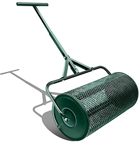Wefrib Esparcidor de compost, rodillo de césped duradero, esparcidor de estiércol con mango en forma de T mejorado, esparcidor de tierra superior para el cuidado del césped y el jardín, rodillo