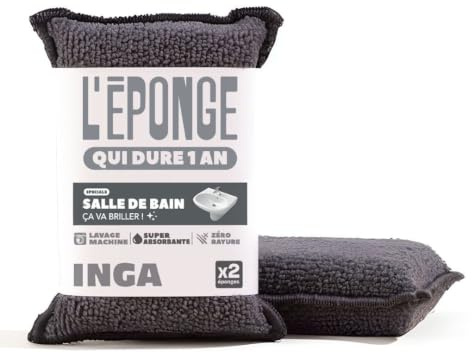 INGA - 2 Wiederverwendbare, waschbare Schwämme - Spezielle Oberflächen, doppelte Saugfähigkeit - 2 Seiten zum Aufsaugen und Reinigen - Made in Europe - Waschbarer Schwamm, der 1 Jahr lang hält | Grau – sehr effizient – doppelte Absorption – keine Spuren – Maschinenwäsche – hergestellt in Europa