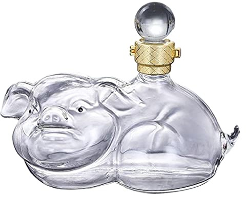 Duiaynke Decanter in vetro a forma di maiale da 1000 ml, per sala da pranzo, liquori, rum, intrattenimento
