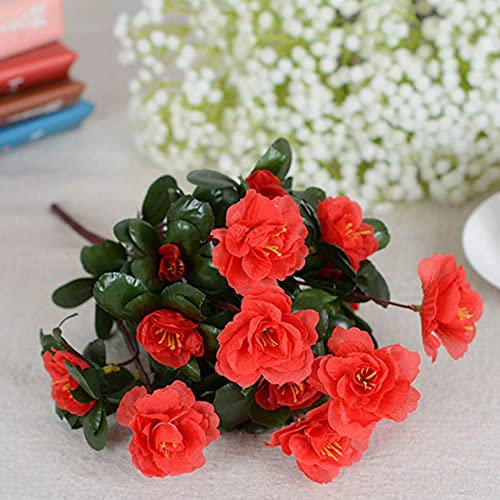 Künstliche Blumen mit Vase, Herbst, draußen, künstliche rote Azaleen, Büsche, UV-beständig, Kunstblumen, Heimdekoration, kleine Dekorationen für den Garten, künstliche Blumen, Arrangements, Ornamente