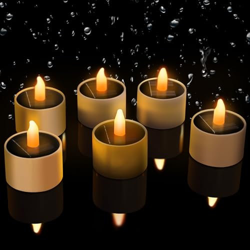 TOKIISHE 6 Stück Solar Teelichter für Außen, Solarkerzen Außen Wasserdicht, Warmweiß Solar Kerzen Outdoor, Flammenlose LED Teelichter für Garten Balkon Party Laterne Outdoor Camping und Home Decor