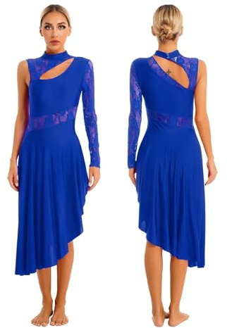 Robe Danse Lyrique Femme Robe de danse lyrique de Ballet for femmes, Costume de patinage de valse de salle de bal, vêtements de danse de gymnastique, robes de justaucorps en dentelle en maille transpa