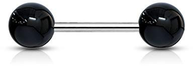 beyoutifulthings tungpiercing två akrylbollar 6 mm silver universell piercing kirurgiskt stål skivstång längd 16 mm, Rostfritt stål