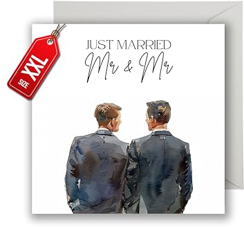WBdesignz Queer Hochzeit karte mit Umschlag - Elegante Geschenkkarte zur Hochzeitsfeier Stilvolle Glückwunschkarte zur Trauung für Männer Verlobung Hochzeitskarte LGBTQ+ Gay Love (XXL 22cm x 22cm)