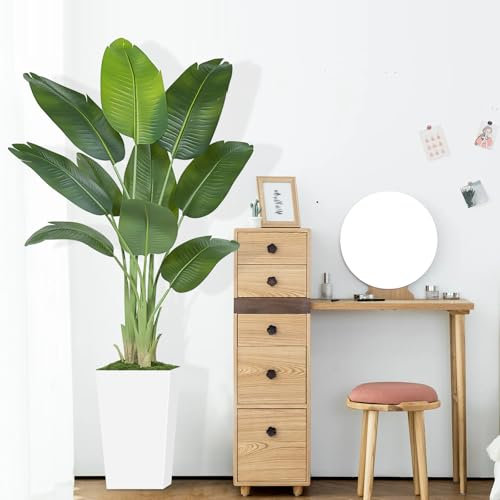 Keeplush 6ft Artificial Bird of Paradise Plants with White Planter, Tall Tropical Palm Tree with 10 Banana Leaves, Artificial Silk Plants Indoor for Office Floor Room Decor