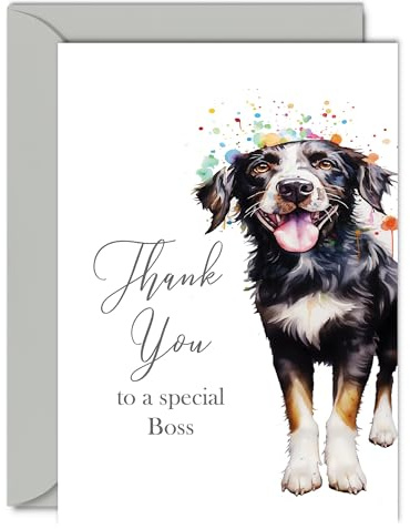 Dankeskarten für den Chef – Party-Hund – Dankeskarten für Chef vom Mitarbeiterkollegen, herzliche Wertschätzungskarte, 12,7 x 17,8 cm, Dankeskarten
