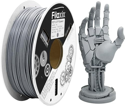 Glasfaser PETG Filament 1,75mm,Hohe Steifigkeit & Festigkeit,Ausgezeichnete Dimensionsstabilität,Witterungsbeständig & Haltbarkeit,Kompatibel mit Bambus LAB,QIDI 3D-Drucker,1 KG,Grau