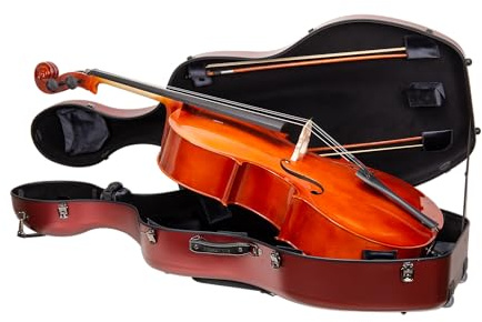 Crossrock Polycarbonat-Koffer mit Rollen für 4/4 Cello in voller Größe, inklusive Außentasche für Noten, 3 Griffen und abnehmbaren Gurten– Rot (CRF4050CEFRD)