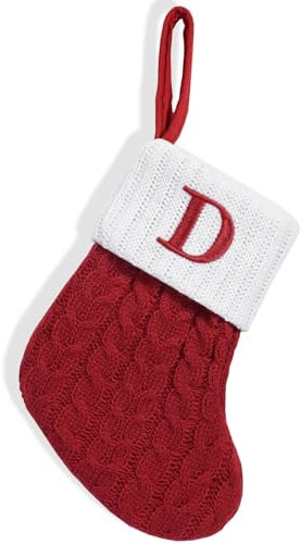 CHARMMYFASHION Gestrickte Weihnachtsstrümpfe,Kamindekorationen,7inch Weihnachtsstrumpf mit Buchstaben,personalisierter Weihnachtsstrumpf mit Buchstaben, 26 weich (D)