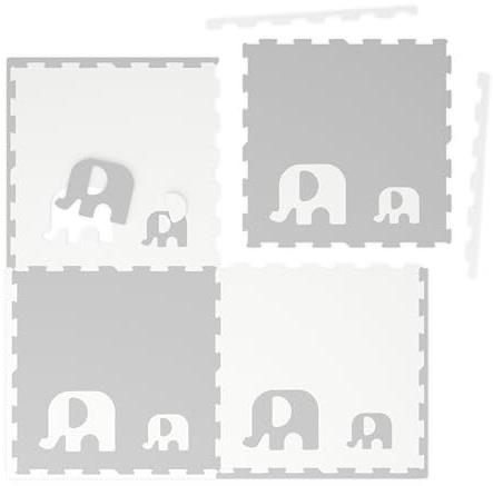 Relaxdays Puzzlematte, 12tlg. Baby Spielmatte mit Rand, Elefanten, schadstofffreier Schaumstoff, Kindermatte, weiß/grau
