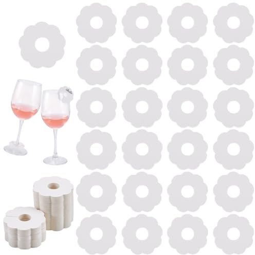 FINGERINSPIRE 200 Stück Namensschilder Aus Papier Für Weingläser 50mm Blumenform Weinglas Marker Blanko Weinglas Anhänger Cocktail Champagner Etikett Identifikationsmarker Für Partygäste