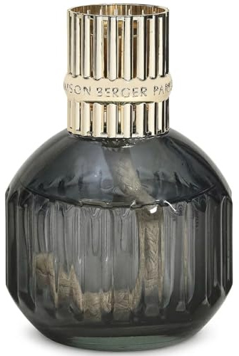 MAISON BERGER Lampe Berger Cannelo Grau, Katalytische Duftlampe 284 ml | Cannelo Lampe grau aus lackiertem Glas mit goldfarbener Montur, 2-in-1-Katalyse, hilft Gerüche zu neutralisieren