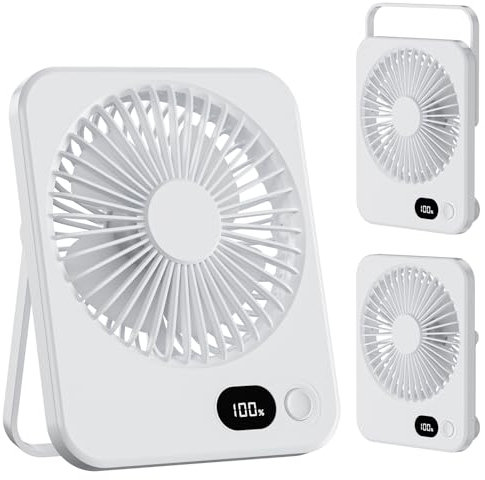 LuJasi Mini Ventilatore Portatile 3600mAh Ventilatore da Tavolo 5 Velocità Ventilatore Silenzioso 180° con LED di Visualizzazione per Casa Ufficio Camera da Letto Viaggi e all’aperto Bianco