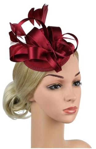 Fascinators Hut für Frauen Elegant Feder Bowler Hut Fascinators Schleier Hochzeit Fascinator Kopfbedeckung Fascinators Stirnband Blumen Cocktail Mesh Federn Hut für Hochzeit Party Kirche (One Size)