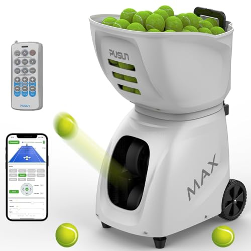 PUSUN Tennisballmaschine, PT-MAX C Tennisballwerfer für Porfessionelles Training, 145+ Ball-Kapazität, Dual-Steuerung über App und Fernbedienung, Programm/zufällig/Volley/Variation Speedball,