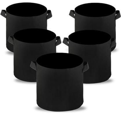 Windfromort Set di 5 vasi in tessuto da 20 l, 20 l, in tessuto non tessuto, 30 x 25 cm, con manici per pomodori, patate, sacchetti per piante per aiuole (Blackline)