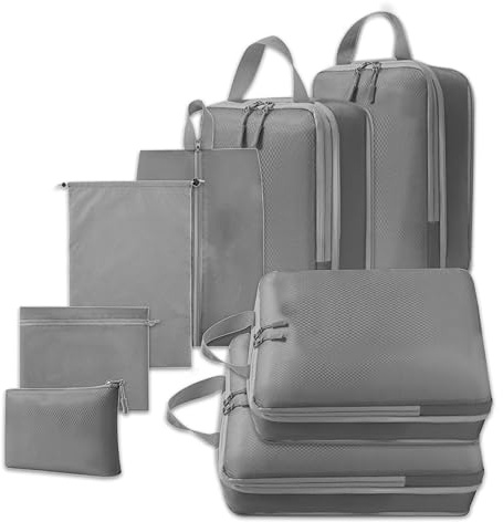 White Hawk Cubi da imballaggio a compressione per valigie, in poliestere diamantato, impermeabili, senza rete, organizer salvaspazio per bagagli, borse da viaggio per valigie, zaini e bagagli a mano