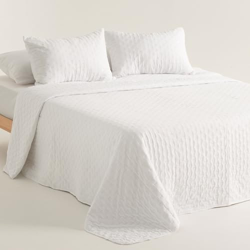 GAMUSI Couverture Lit 105 cm Légère Demi-saison Printemps Été Rembourrée, 200x270 cm, Couleur Blanc