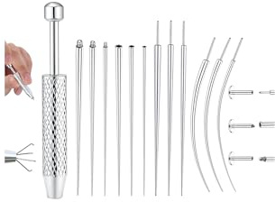 GEMQUEEN Piercing Taper Ball Grabber Changing Tool Set - Flat Back Earrings Applicator Tool 14G 16G 18G Stainless Steel Push in Threadless Thread Assistant Tool Body Piercing Kit for Ear Nose Lip