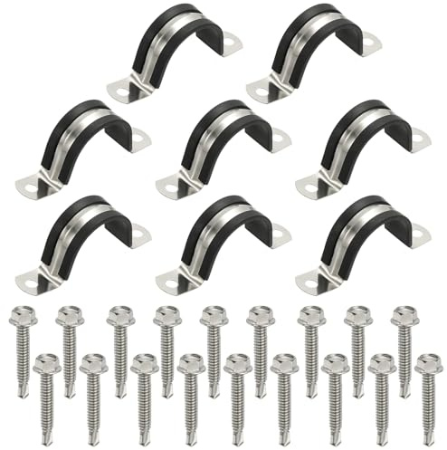 PATIKIL 8 Stück Rohrschelle U Förmig, M38 x 18mm Rohrschellen mit Gummieinlage, Schlauchschellen Kabelschelle Kabelklemme 304 Edelstahl für Kabel Unterputz Wasserrohre Installation