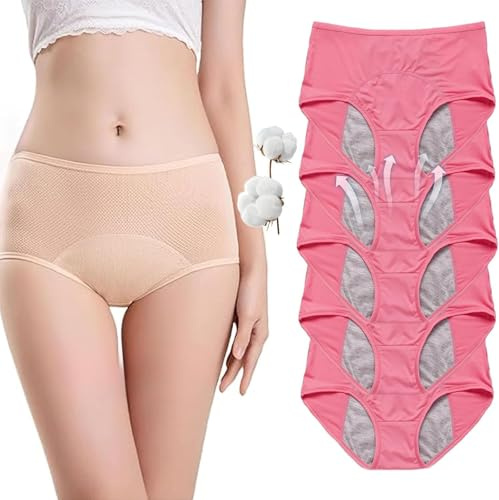 Everdrie Leakproof Ladies Underwear, Incontinence Underwear for Women, Washable Incontinence Pants Women for Over 60 Washable Reusable Briefs (Pink-5Pcs,2XL)