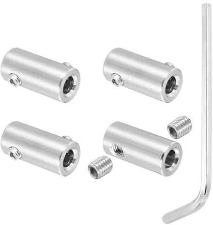PATIKIL 5 mm hål vajer klämmor set, 4 st 304 rostfritt stål dubbla hål lås kabel klämmor klämma med M5 sexkantiga skruvar nyckel för vajermontering, silver