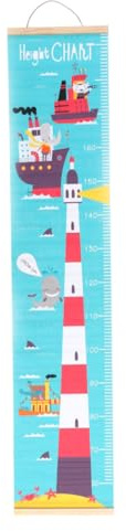 Gogogmee Nordische Wachstumstabelle und Ölgemälde Leinwand mit Leuchtturm Motiv Leicht Aufzuhängen und Platzsparend Rollbar für Kinderzimmer Wanddeko
