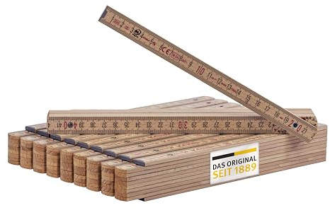 Stabila Zollstock 2 Meter Type 407 N - Meterstab natur, metrische Skala, hochwertiger Gliedermaßstab mit Winkelfunktion aus PEFC-zertifiziertem Holz, Stahlblechgelenke (10er Pack Zollstöcke)