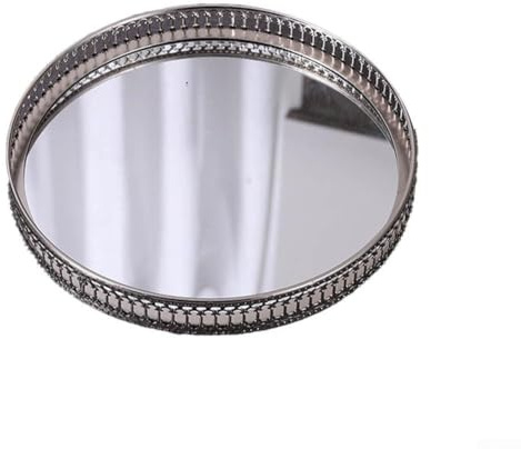 Yuanpgky Bandeja de metal con espejo ligero para organización de joyas y maquillaje con patrón vintage, almacenamiento decorativo de montaje en pared para baño y dormitorio (C)