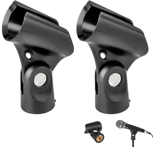2 Pack Adjustable Microphone Holder, Microphone Clip, 180° Adjustable Mic Clip with 5/8 to 3/8 Adapter, Large Handle Mic Clamp for Wired and Wireless Mics, Flexible Stand Mount for Home Studio Stage