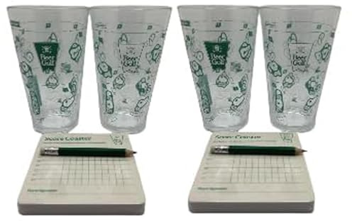 The 9 Hole Golf Course On a Beer Glass, Funny Drinking Game Set with 2 Pint Glasses, Scorecard Coasters, Party Beer Cup GameUnique Gift for Men & Drink Lovers (2set)