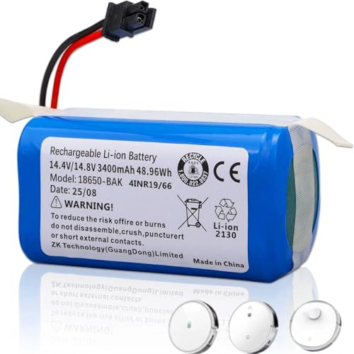 Batería de Repuesto de 3400 mAh Compatible con Aspiradoras Tikom L8000, L9000, G8000, Yeedi K600, K650, K680, K700, K730, K750 y Conga Excellence Series 950, 990, 1090, 1790 y 1990