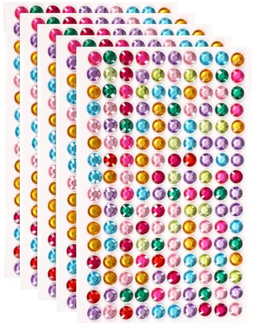 QUARKZMAN 5 Fogli/800pcs Adesivi Con Strass Autoadesivi Strass In Acrilico Adesivi 6mm Pietre Preziose In Plastica Per Decorazione Unghie Abbigliamento DIY Trucco Decorazione Multicolore