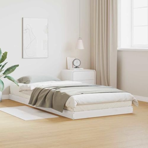 kithwjll Bodenbettrahmen Massives Kiefernholz, Weiß, 213,5 x 104 cm, für Einzelbett Matratzen ohne Boxspring, modernes Design Betten, stabiles Bettgestell, langlebig