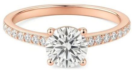 Ayoiow Vorsteckring Damen, Moissanit Solitärring mit Halb-Pavé-Schaft Ring Damen Gold 585, 14 Karat Roségold Größe 56 (17.8)