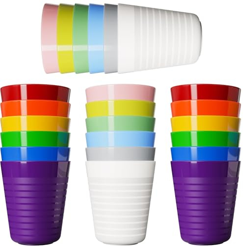 KAHEIGN 24Pcs Plastikbecher Wiederverwendbare Becher Set - 230ml Trinkbecher für Kinder & Erwachsene - 12 Farben Mehrweg Kinderbecher BPA Frei - Unzerbrechlich Kunststoffbecher Campingbecher Set