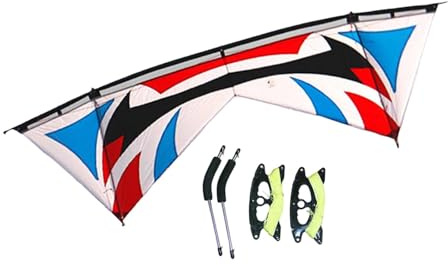 Oshhni Triangle Kite Vierleiner Lenkdrachen mit Handgriffen Umbrella Stoff Und Carbonfaser Stab für Erwachsene Anfänger Outdoor Spiel Park Strand Reise, Blau