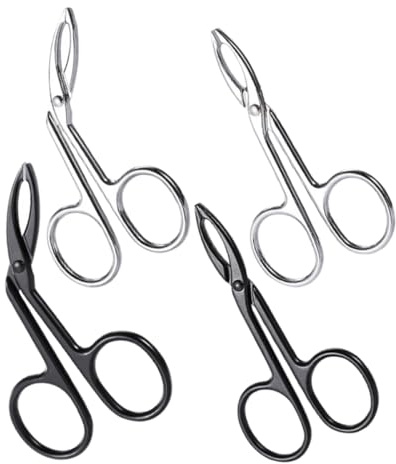 HONITANO Set 4 Pezzi Pinzette per Sopracciglia in Acciaio Inox Punte Dritte e Curve, Forbici per Modellare Sopracciglia e Rimuovere Peli Viso e Barba, Strumenti Precisi per Cura Estetica