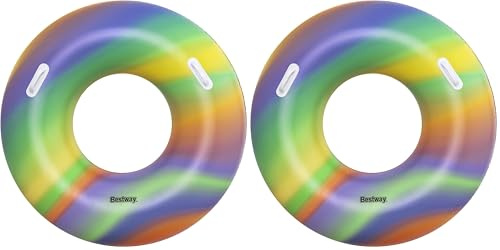 Bestway Inflatable Swimming Ring for Teens and Adults, Durable Inflatable Swimming Float, Summer Water Pool Toys, Rainbow Colours
