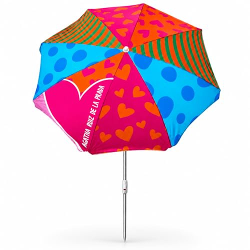TIENDA EURASIA – Sombrilla de Playa Grande Agatha Ruiz de la Prada | Protección UV UPF40 | Mástil de Acero Regulable e Inclinable | Tela Impermeable | Varillas de Fibra de Vidrio