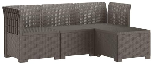 vidaXL 4-sits Trädgårdsoffa Rattan Look PP Ljusgrå