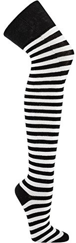 Krautwear® Damstrumpor randiga Overknees strumpor randiga strumpor karneval karneval cosplay 80-talet (svart/vit)