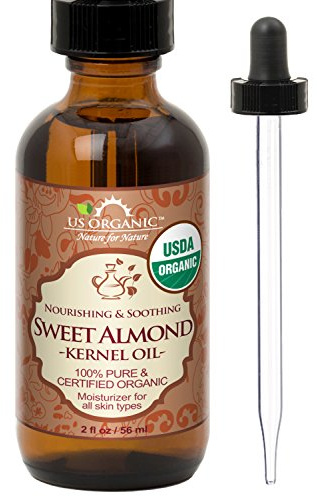 US Organic Sweet Almond Kernel Oil, USDA Certified Organic,100% Pure & Natural, Cold Pressed Virgin, Unrefined in Amber Glass Bottle w/Eyedropper, Sourced from Poland (2 oz (56 ml))