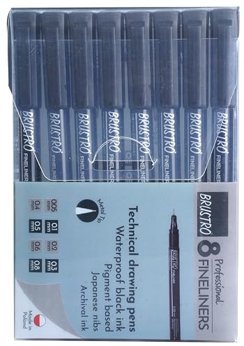 BRUSTRO Professional Pigment Based Fineliner - Pack of 8 Black
