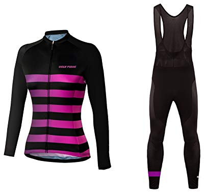 UGLY FROG Damen Winter Warm Thermo Radtrikot Set Fahrradtrikot Langarm Winddicht Fahrrad Kleidung mit Bib Lange Hosen Anzüge Zwei Stücke