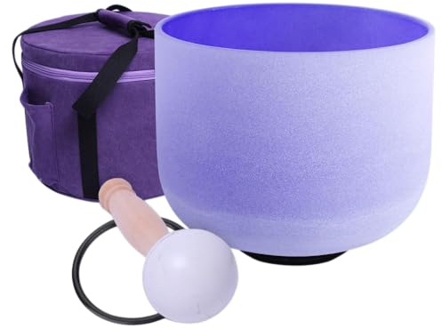 ENERGYSOUND Kristallquarzschale, 20 cm, 432 Hz, B Kronenchakra, violett, satinierte Quarzkristall-Klangschale + Tragetasche, Chakra-Meditation & Klangheilung